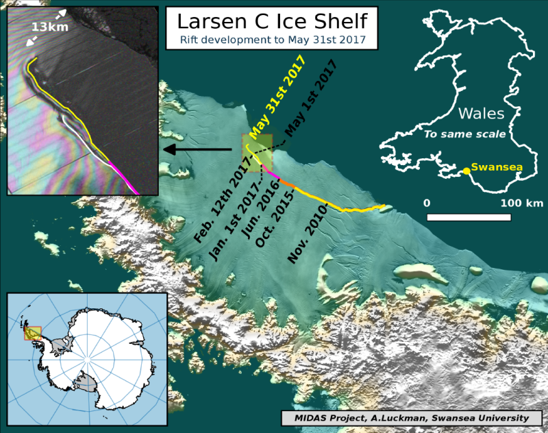 Illustration for article titled Es oficial: la barrera de hielo Larsen colapsa y libera un iceberg dos veces el tamaño de Luxemburgo